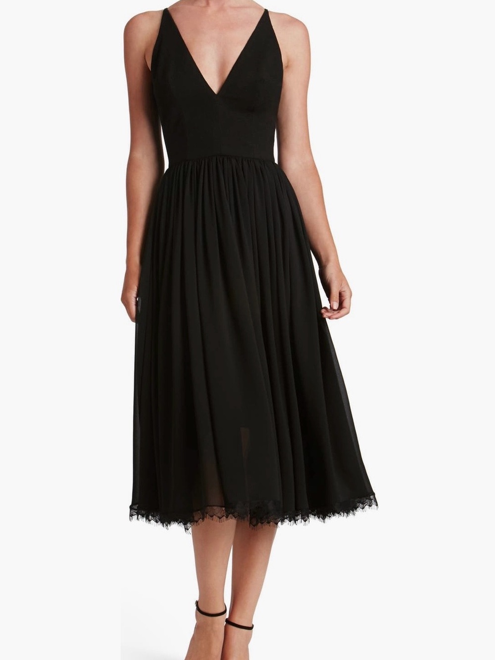 Dress the Population “Alicia Mixed Media” Black Midi Dress